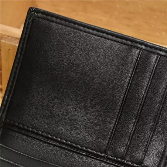 Black Leather Men's Small RFID Slim Bifold Wallet Credit Card ID Holder Wallet