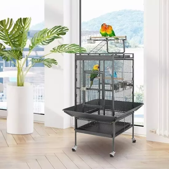 SUPER DEAL PRO 61-inch 2in1 Large Bird Cage with Rolling Stand Parrot Chinchilla