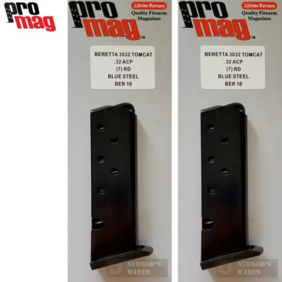 TWO ProMag BERETTA 3032 Tomcat .32 ACP 7 Round MAGAZINES BER10 FAST SHIP