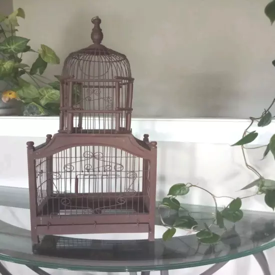 Vintage Bird Cage Small Dome Top Wire Swing Spring Door Hinged Bottom Opens