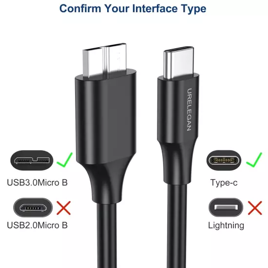 Micro B to USB C Cable 3 Feet 2Pack, USB 3.1 Type C to Micro B Hard Drive Cable