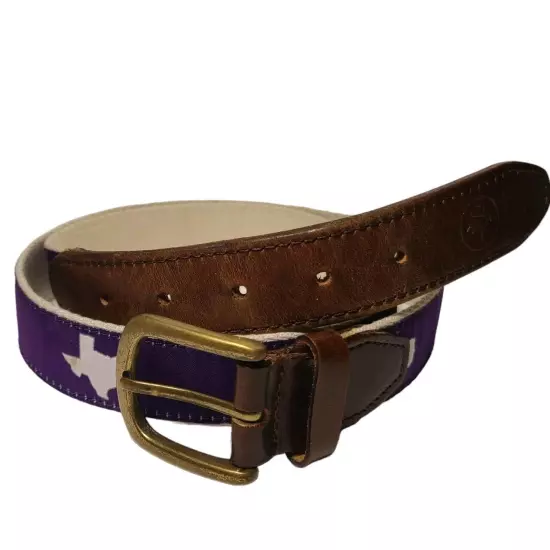 State Tradition Belt Purple White Leather USA Men Sz 38 Traditional Game Day TCU