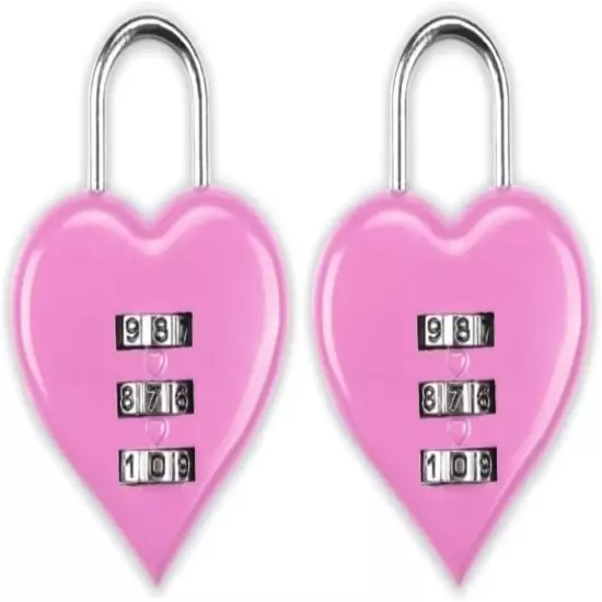 2Pcs Pink Combination Lock, Heart Shape 3 Digital Password Padlock, Mini Outdoor