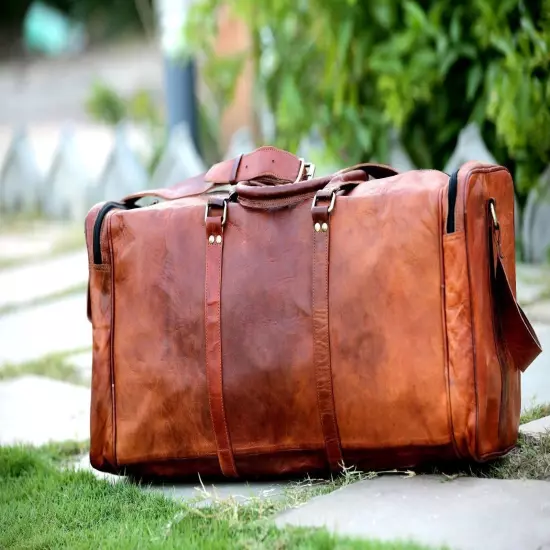 25" New Men's Brown Vintage Genuine Leather Travel Luggage Duffle Gym Bag 