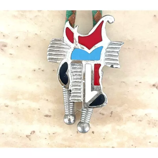 Silver Toned Saddle Bolo Tie with Red, Blue and Black Enamel Inlay