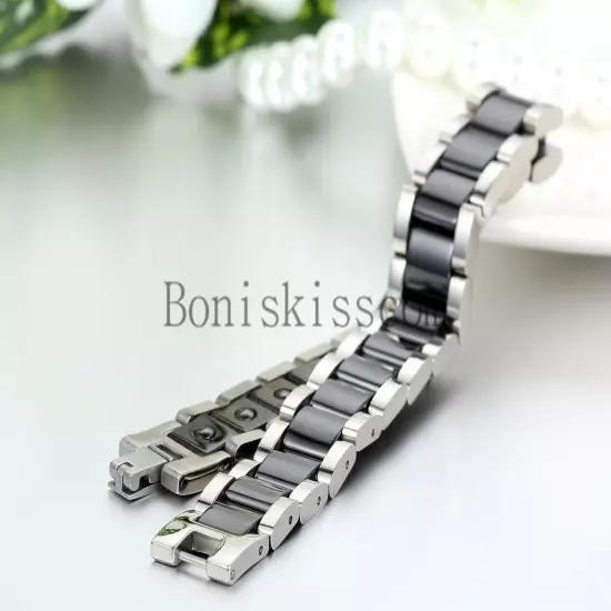 13mm Wide Men's Ceramic Link Stainless Steel Power Therapy Magnetic Bracelet