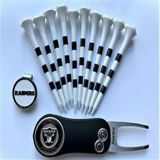 Las Vegas Raiders Golf Gift Pack Pitchfix Divot Tool Ball Markers Golf Tees