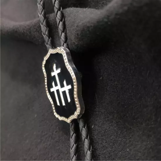 Men BOLO Tie Vintage Cross Prayer Wedding Pendant Necklace Alloy Western Cowboy