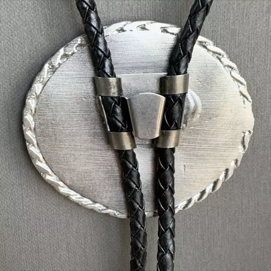 Vintage Native American Design Bolo Tie Pewter Unique Aglets Western Wear