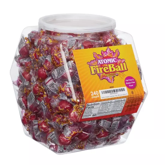 Atomic Fireballs Candy Bulk Tub, 240 Pieces - Cinnamon Flavored Jawbreakers I...