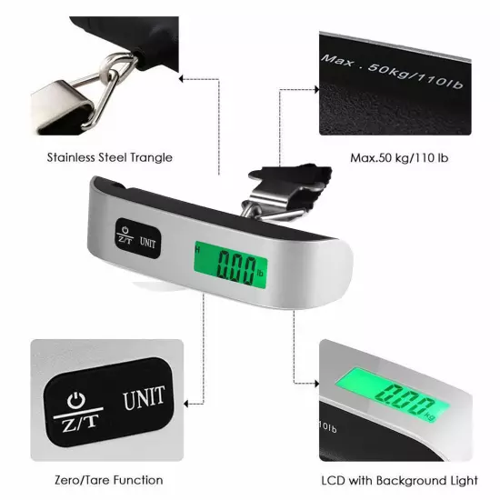 Portable Travel LCD Digital Hanging Luggage Scale from 10g to 50kg