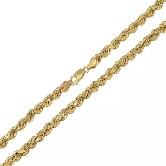 Real 10K Yellow Gold 2mm-7mm D/Cut Rope Chain Pendant Necklace 7"- 30" Hollow