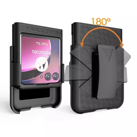 For Motorola Razr+/Razr Plus Swivel Locking Rubberized Holster Shell Case Combo