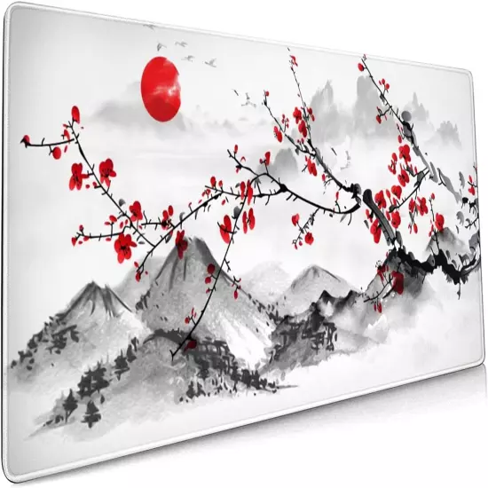 Extended Large Mouse Pad 35.4 X 15.7 Inch XXL Full Desk Japanese Art Style Cherr