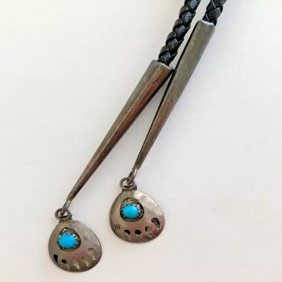 Vintage Bolo Tie Shadow Box Bear Claw Turquoise & Silver Leather Western Navajo