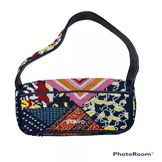 Staud Tommy Patchwork Beaded Shoulder Bag