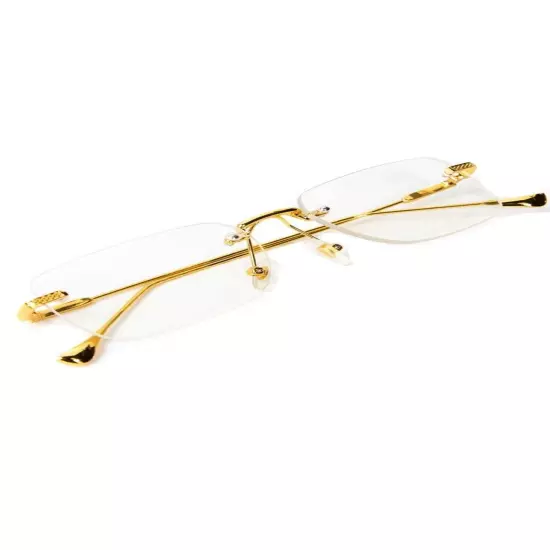 Vintage Gold Frame Rimless Luxury Men's Hip Hop Clear Lens Retro Fashion Glasses