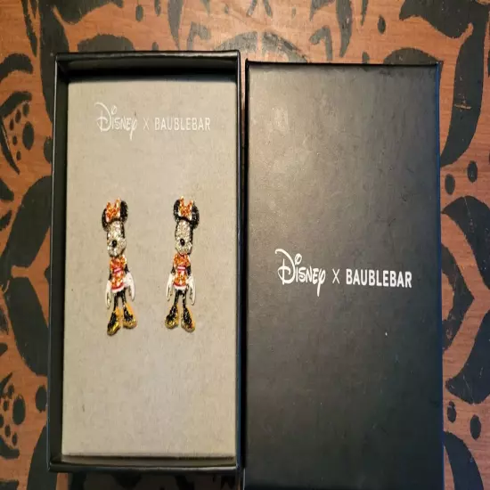 NEW Disney x Baublebar Minnie Mouse Rhinestone Dangle Earrings Enamel In the Box