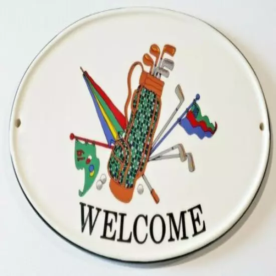 Ceramic Golf Theme Welcome Wall Door Plaque Oval Golf Bag Flag Umbrella