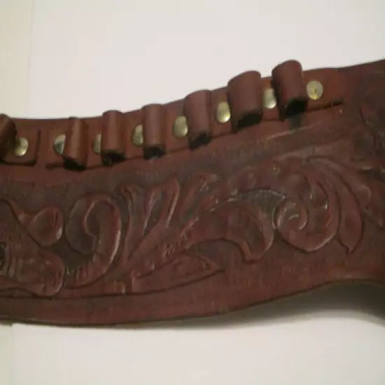 Vintage Western Leather Pistol Gun Ammunition belt with Hand Tooling