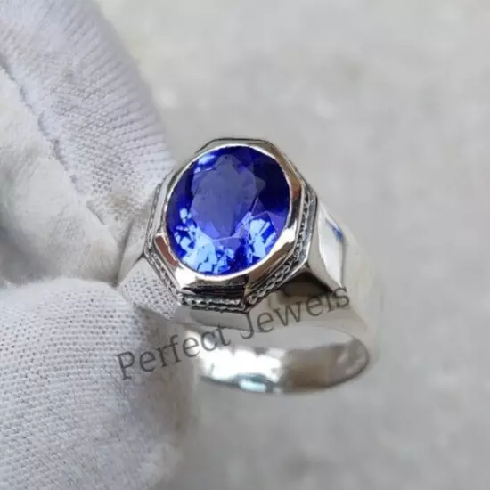 Men's Tanzanite Gemstone Ring For Him Handmade 925 Sterling Silver Band Rings