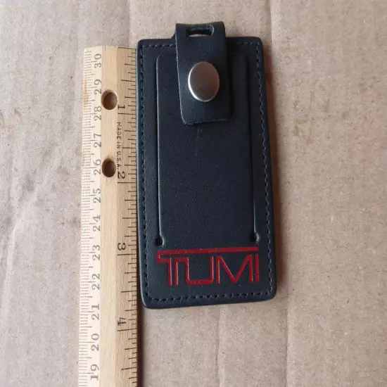 TUMI Alpha Black Leather Luggage Tag Red Lettering