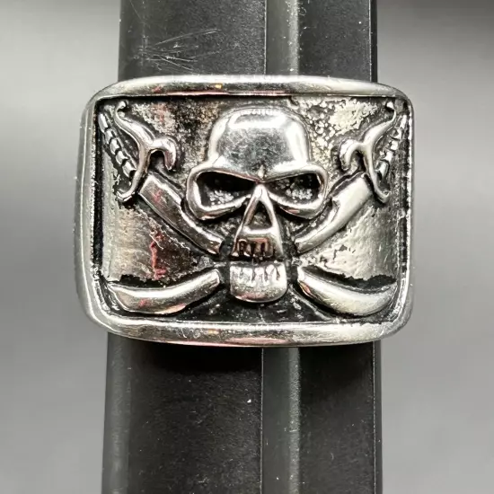 Skull and Cross Swords Ring Size 11-1/2 Pirate Goth Jewelry Thick Used