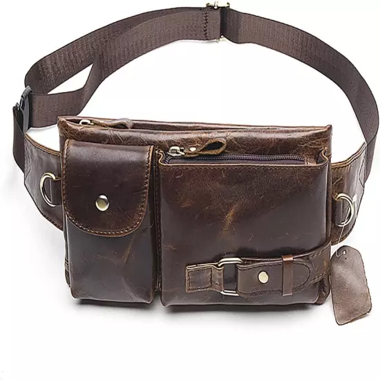 Men'S Leather Fanny Pack Waist Bags Vintage Utility Belt Bag Crossbody Hip Pu...