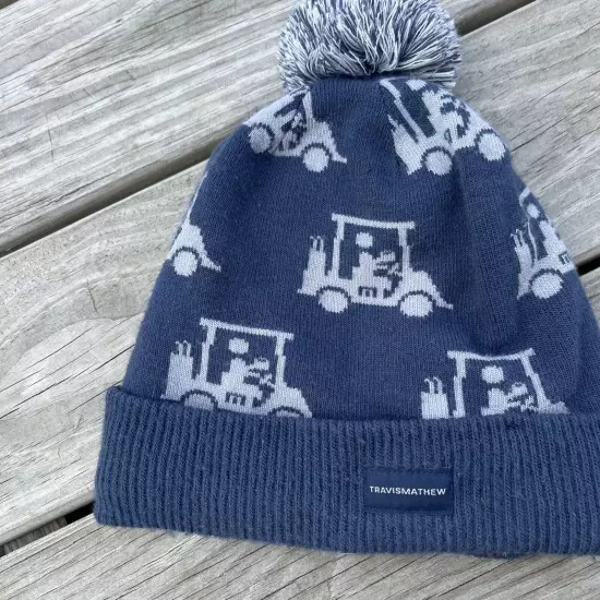 Travis Mathew Swingles Pom Pom Beanie Golf Cart blue pom knit one size stretch