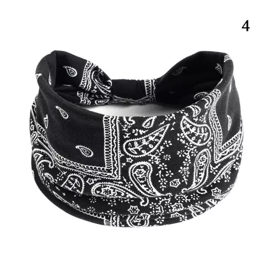 Women Boho Flower Print Wide Headband Vintage Knot Elastic Turban Headwrap *