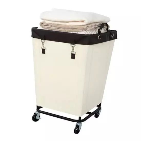  Laundry Hamper with Wheels, 160L Clothes Large Laundry Basket with Steel Beige