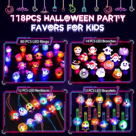 Halloween Party Favors for Kids, 118PCS Light Up Toys Colorful 