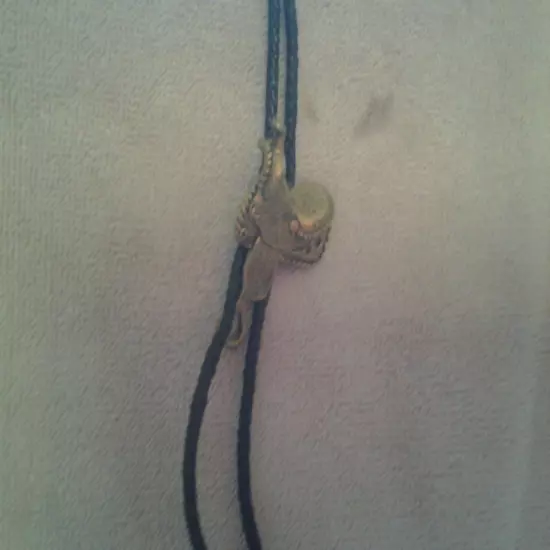 BTG Bolo TIE gold -tone saddle slide/ tips black braided leather