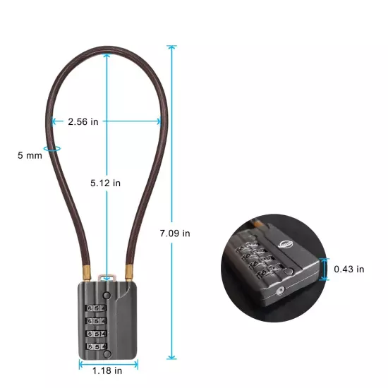 4 Digit Cable Combination Lock 12 inches Bold Cable for School Gym Locker,Hel...