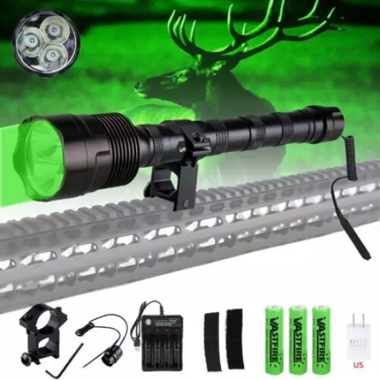 90000Lm Hunting Flashlight 3LED Green Light Coyote Hog Pig Varmint Predator Lamp