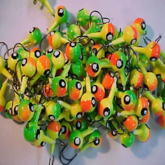 100 NEW FLOATING WALLEYE JIG HEADS SIZE 1 GREEN ORANGE YELLOW 3/8