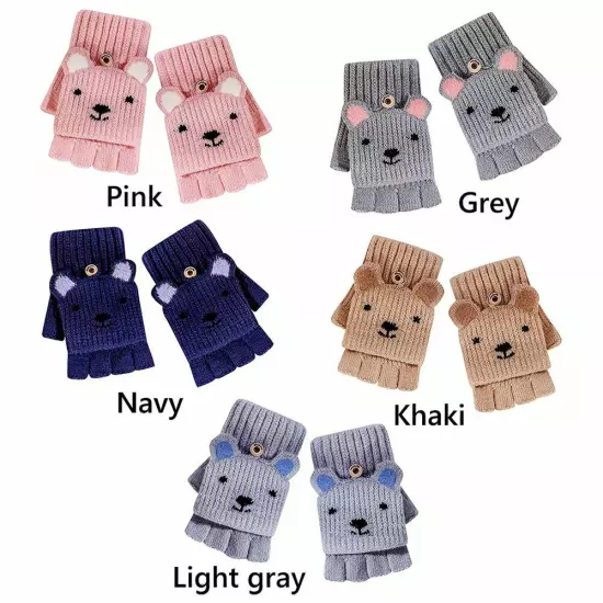 Knitted Mittens Thermal Winter Gloves Kids Gloves Fingerless Gloves Convertible