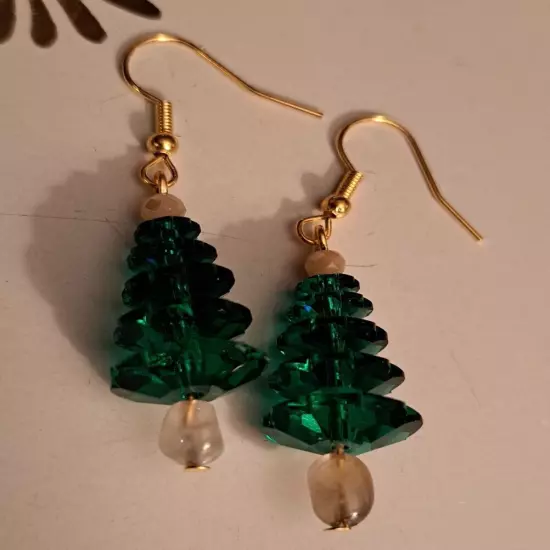 Christmas Tree Earrings 3D Green Holiday 3/4" Long Dangle NEW handmade