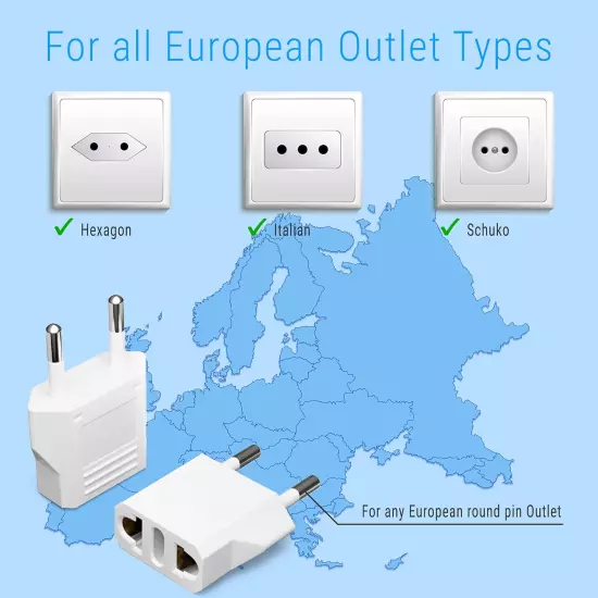 4 Pack European Travel Plug Adapter, US to Europe Adapter Type C Outlet Conve