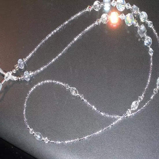 Eyeglass Chain Clear Crystal Faceted Glass Delicate Handmade 28 inches