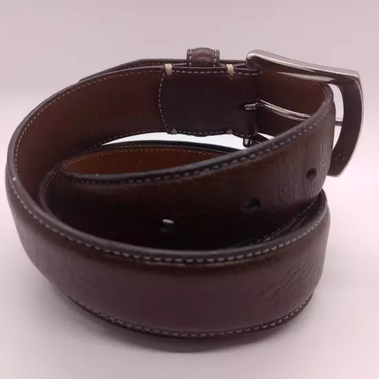 Johnston Murphy 75-61151 Brown Pebble Leather Dress Golf Belt Chrome Buckle -36