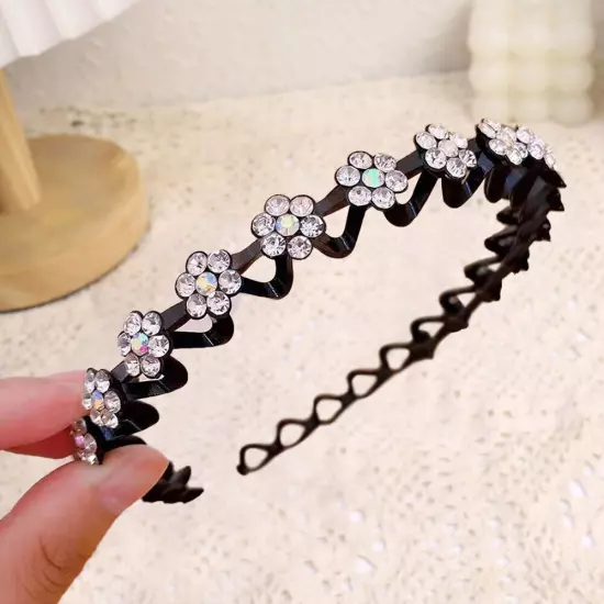 1pc Sparkly Rhinestone Headband Flower Crystal Hairband Women Non-slip Hair Hoop