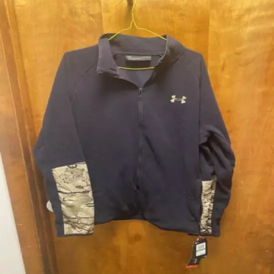 NWT Under Armour UA Black- Barren Camo Full Zip Fleece Jacket Men Size LARGE!