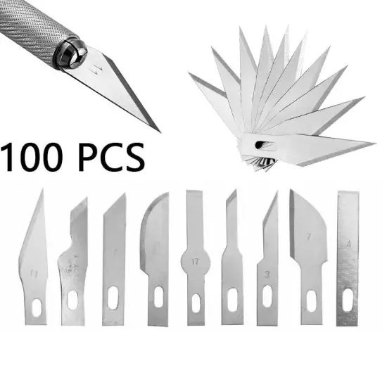 100PCS Exacto Carving Blades Knives Carbon Steel for DIY Art, Woodworking