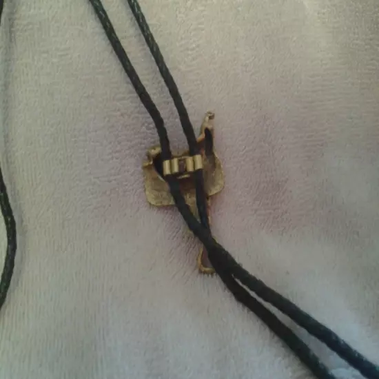 VTG BOLO TIE gold -tone saddle slide/ tips black braided leather