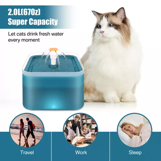 LED Electric Pet Cat Dog Automatic Water Fountain Pet Drinking Dispenser Bowl 2L