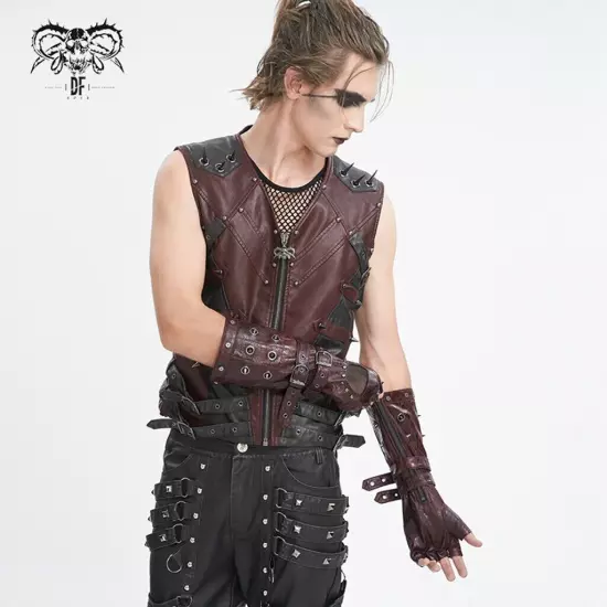 Devil Fashion Men Black Red Gothic Punk Spiked Rivet Belt Decoration Gloves