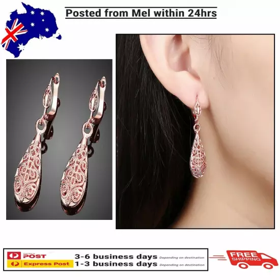 Rose GOLD Filled Elegant 18k Filigree Dangle Drop Earrings