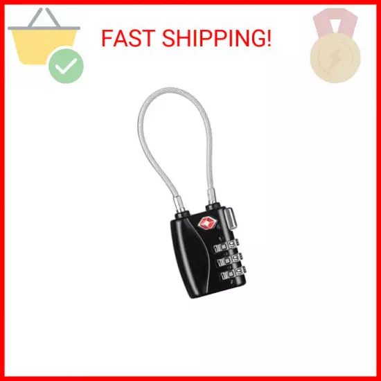 ZHEGE TSA Approved Luggage Locks, 3 Digit Cable Lock for Travel Baggage, Suitcas