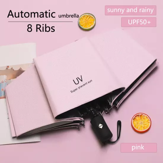 Automatic Black Umbrella Anti-UV Sun/Rain Windproof 3 Folding Compact Umbrella